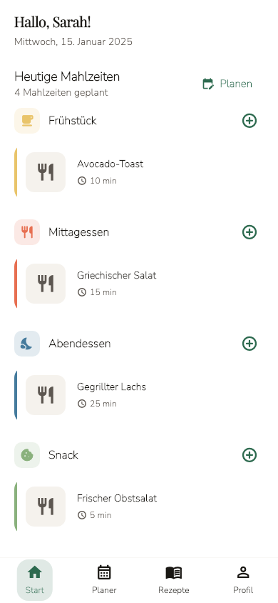 My Meal Stack App zeigt den heutigen Mahlzeitenplan