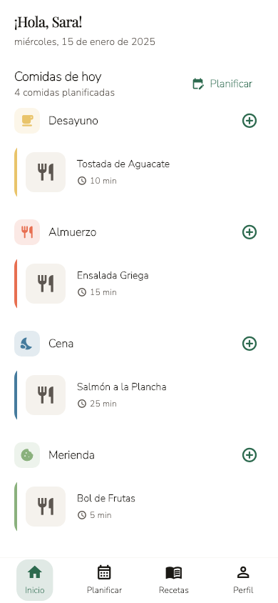 App My Meal Stack mostrando el plan de comidas de hoy