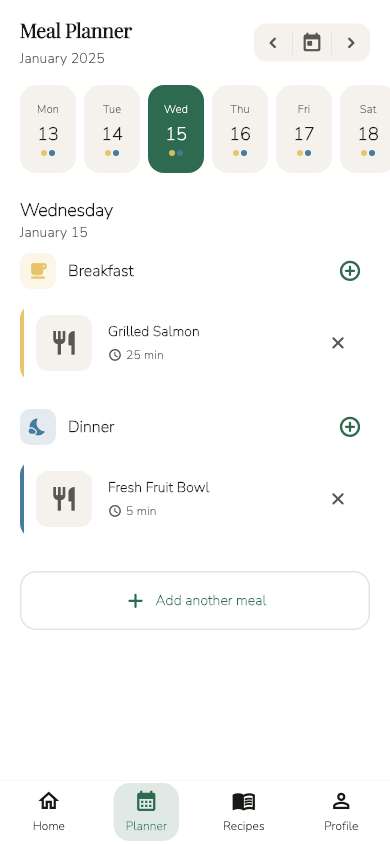 My Meal Stack weekly planner view