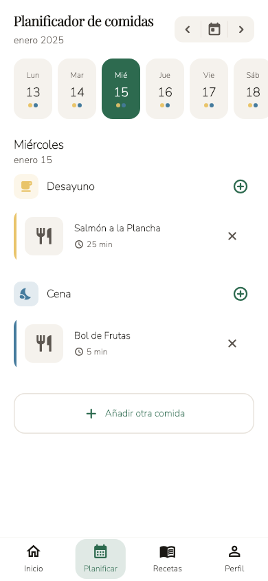 Vista del planificador semanal de My Meal Stack